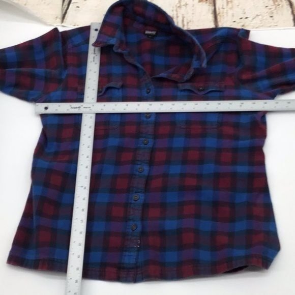Patagonia W’s Size 14 J Ford Flannel Button Down Shirt Blue Red Maroon Paint - Picture 7 of 7